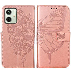 Handytasche Stand Schutzhülle Flip Leder Hülle Schmetterling YB1 für Motorola Moto G54 5G Rosegold