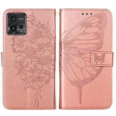 Handytasche Stand Schutzhülle Flip Leder Hülle Schmetterling YB1 für Motorola Moto G72 Rosegold