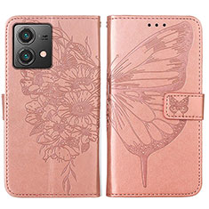 Handytasche Stand Schutzhülle Flip Leder Hülle Schmetterling YB1 für Motorola Moto G84 5G Rosegold