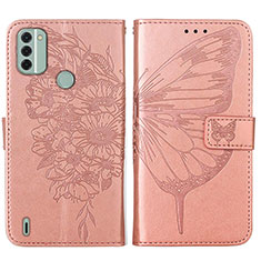 Handytasche Stand Schutzhülle Flip Leder Hülle Schmetterling YB1 für Nokia C31 Rosegold