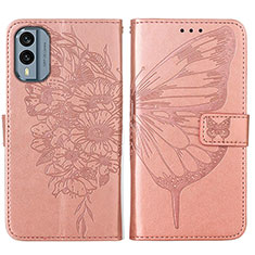 Handytasche Stand Schutzhülle Flip Leder Hülle Schmetterling YB1 für Nokia X30 5G Rosegold