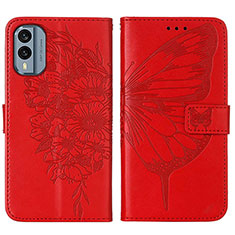 Handytasche Stand Schutzhülle Flip Leder Hülle Schmetterling YB1 für Nokia X30 5G Rot