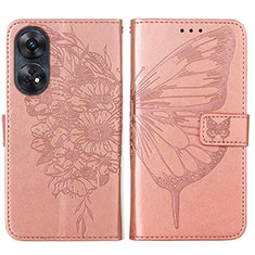 Handytasche Stand Schutzhülle Flip Leder Hülle Schmetterling YB1 für Oppo Reno8 T 4G Rosegold