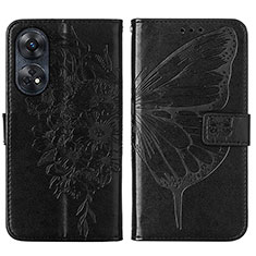 Handytasche Stand Schutzhülle Flip Leder Hülle Schmetterling YB1 für Oppo Reno8 T 4G Schwarz