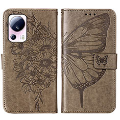 Handytasche Stand Schutzhülle Flip Leder Hülle Schmetterling YB1 für Xiaomi Mi 13 Lite 5G Grau