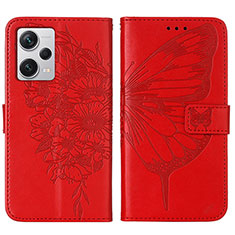 Handytasche Stand Schutzhülle Flip Leder Hülle Schmetterling YB1 für Xiaomi Redmi Note 12 Pro+ Plus 5G Rot