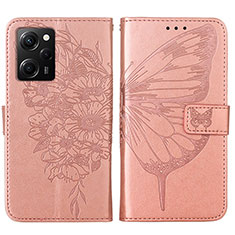 Handytasche Stand Schutzhülle Flip Leder Hülle Schmetterling YB1 für Xiaomi Redmi Note 12 Pro Speed 5G Rosegold