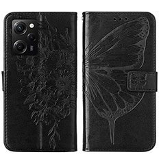 Handytasche Stand Schutzhülle Flip Leder Hülle Schmetterling YB1 für Xiaomi Redmi Note 12 Pro Speed 5G Schwarz