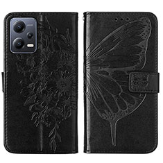Handytasche Stand Schutzhülle Flip Leder Hülle Schmetterling YB2 für Xiaomi Poco X5 5G Schwarz