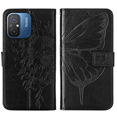 Handytasche Stand Schutzhülle Flip Leder Hülle Schmetterling YB2 für Xiaomi Redmi 12C 4G Schwarz