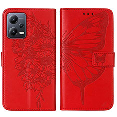 Handytasche Stand Schutzhülle Flip Leder Hülle Schmetterling YB2 für Xiaomi Redmi Note 12 5G Rot