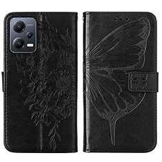 Handytasche Stand Schutzhülle Flip Leder Hülle Schmetterling YB2 für Xiaomi Redmi Note 12 5G Schwarz