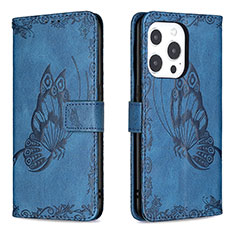 Handytasche Stand Schutzhülle Flip Leder Hülle Schmetterling Z01 für Apple iPhone 14 Pro Blau