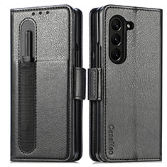 Handytasche Stand Schutzhülle Flip Leder Hülle SD1 für Samsung Galaxy Z Fold5 5G Schwarz