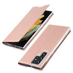 Handytasche Stand Schutzhülle Flip Leder Hülle T03D für Samsung Galaxy S23 Ultra 5G Rosegold