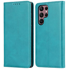 Handytasche Stand Schutzhülle Flip Leder Hülle T04D für Samsung Galaxy S22 Ultra 5G Cyan