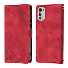 Handytasche Stand Schutzhülle Flip Leder Hülle Y01B für Motorola Moto E32 Rot