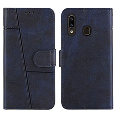 Handytasche Stand Schutzhülle Flip Leder Hülle Y02X für Samsung Galaxy A20 Blau