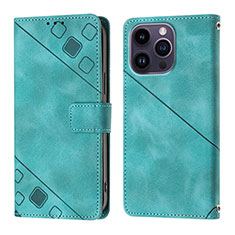 Handytasche Stand Schutzhülle Flip Leder Hülle Y05B für Apple iPhone 13 Pro Cyan