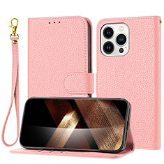 Handytasche Stand Schutzhülle Flip Leder Hülle Y09X für Apple iPhone 15 Pro Max Rosegold