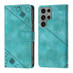 Handytasche Stand Schutzhülle Flip Leder Hülle YB1 für Samsung Galaxy S24 Ultra 5G Cyan