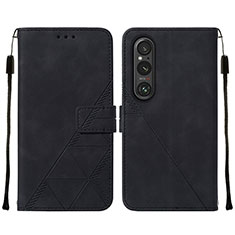 Handytasche Stand Schutzhülle Flip Leder Hülle YB2 für Sony Xperia 1 V Schwarz