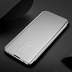 Handytasche Stand Schutzhülle Flip Leder Rahmen Spiegel Tasche für Oppo A54 5G Silber