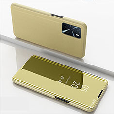 Handytasche Stand Schutzhülle Flip Leder Rahmen Spiegel Tasche für Oppo A54s Gold