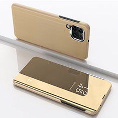 Handytasche Stand Schutzhülle Flip Leder Rahmen Spiegel Tasche für Samsung Galaxy A12 5G Gold