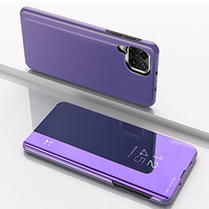 Handytasche Stand Schutzhülle Flip Leder Rahmen Spiegel Tasche für Samsung Galaxy A12 5G Violett