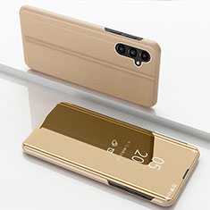 Handytasche Stand Schutzhülle Flip Leder Rahmen Spiegel Tasche für Samsung Galaxy A14 5G Gold
