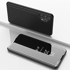 Handytasche Stand Schutzhülle Flip Leder Rahmen Spiegel Tasche für Samsung Galaxy A32 4G Schwarz
