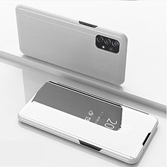 Handytasche Stand Schutzhülle Flip Leder Rahmen Spiegel Tasche für Samsung Galaxy A72 4G Silber