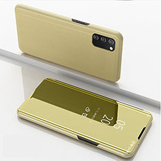 Handytasche Stand Schutzhülle Flip Leder Rahmen Spiegel Tasche für Samsung Galaxy F02S SM-E025F Gold