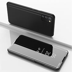 Handytasche Stand Schutzhülle Flip Leder Rahmen Spiegel Tasche für Samsung Galaxy F02S SM-E025F Schwarz