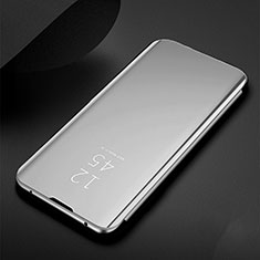 Handytasche Stand Schutzhülle Flip Leder Rahmen Spiegel Tasche für Samsung Galaxy M21 Silber