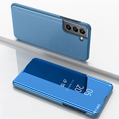 Handytasche Stand Schutzhülle Flip Leder Rahmen Spiegel Tasche für Samsung Galaxy S21 FE 5G Hellblau