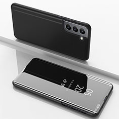 Handytasche Stand Schutzhülle Flip Leder Rahmen Spiegel Tasche für Samsung Galaxy S24 5G Schwarz