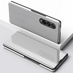 Handytasche Stand Schutzhülle Flip Leder Rahmen Spiegel Tasche für Samsung Galaxy Z Fold4 5G Silber