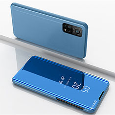 Handytasche Stand Schutzhülle Flip Leder Rahmen Spiegel Tasche für Xiaomi Mi 10T 5G Blau