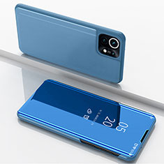 Handytasche Stand Schutzhülle Flip Leder Rahmen Spiegel Tasche für Xiaomi Mi 11 5G Blau