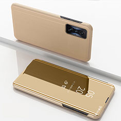 Handytasche Stand Schutzhülle Flip Leder Rahmen Spiegel Tasche für Xiaomi Poco F4 GT 5G Gold