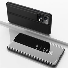 Handytasche Stand Schutzhülle Flip Leder Rahmen Spiegel Tasche für Xiaomi Poco X5 5G Schwarz