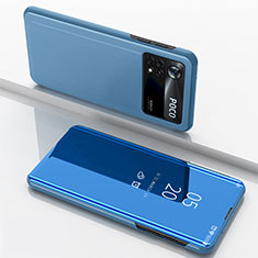 Handytasche Stand Schutzhülle Flip Leder Rahmen Spiegel Tasche für Xiaomi Redmi Note 11E Pro 5G Blau