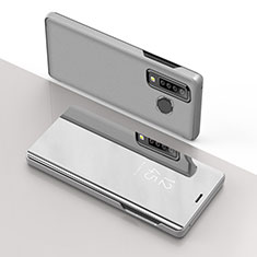 Handytasche Stand Schutzhülle Flip Leder Rahmen Spiegel Tasche L01 für Samsung Galaxy A9 (2018) A920 Silber