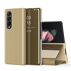 Handytasche Stand Schutzhülle Flip Leder Rahmen Spiegel Tasche L01 für Samsung Galaxy Z Fold3 5G Gold