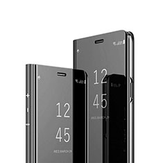Handytasche Stand Schutzhülle Flip Leder Rahmen Spiegel Tasche L02 für Xiaomi Redmi 9 Prime India Schwarz