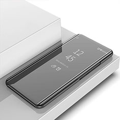 Handytasche Stand Schutzhülle Flip Leder Rahmen Spiegel Tasche L02 für Xiaomi Redmi Note 9 Pro Max Schwarz