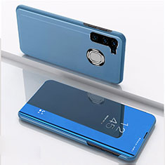 Handytasche Stand Schutzhülle Flip Leder Rahmen Spiegel Tasche L04 für Samsung Galaxy A21 European Blau