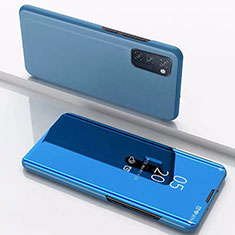 Handytasche Stand Schutzhülle Flip Leder Rahmen Spiegel Tasche M02 für Huawei Honor V30 5G Blau